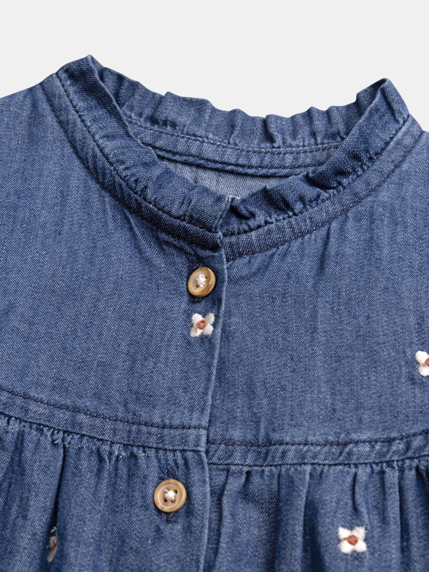 Abito in Denim Leggero con Ricamo di Fiori per Neonata - Image 6