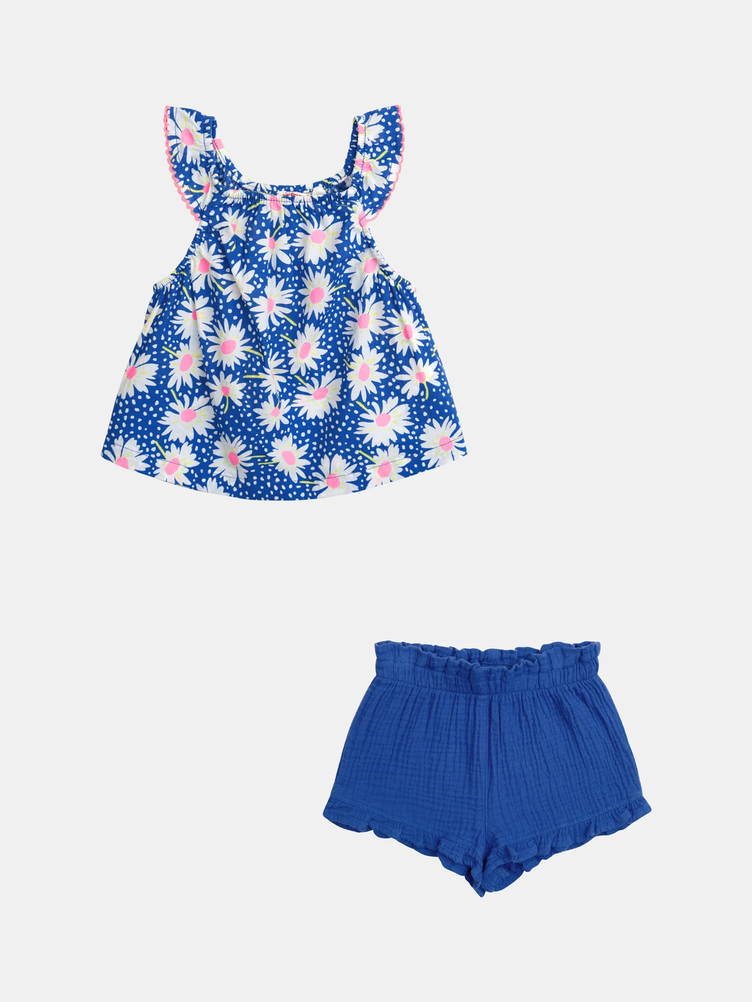 Completo Blu a Fiori e Pantaloni Corti Unici per Bambine
