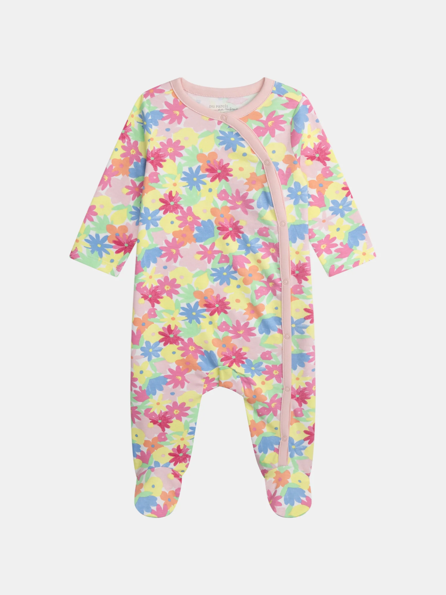 Grenouillère écrue avec imprimé intégral fleurs multicolores pour bébé fille