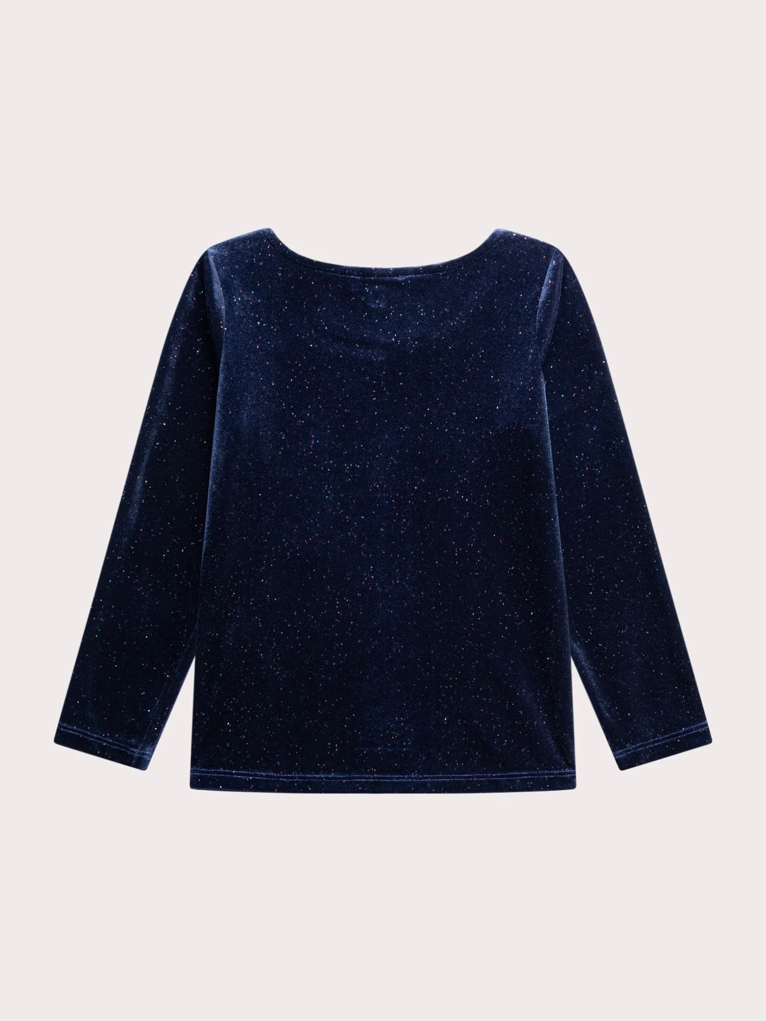 Maglietta a maniche lunghe blu navy in velluto glitterato - Image 4