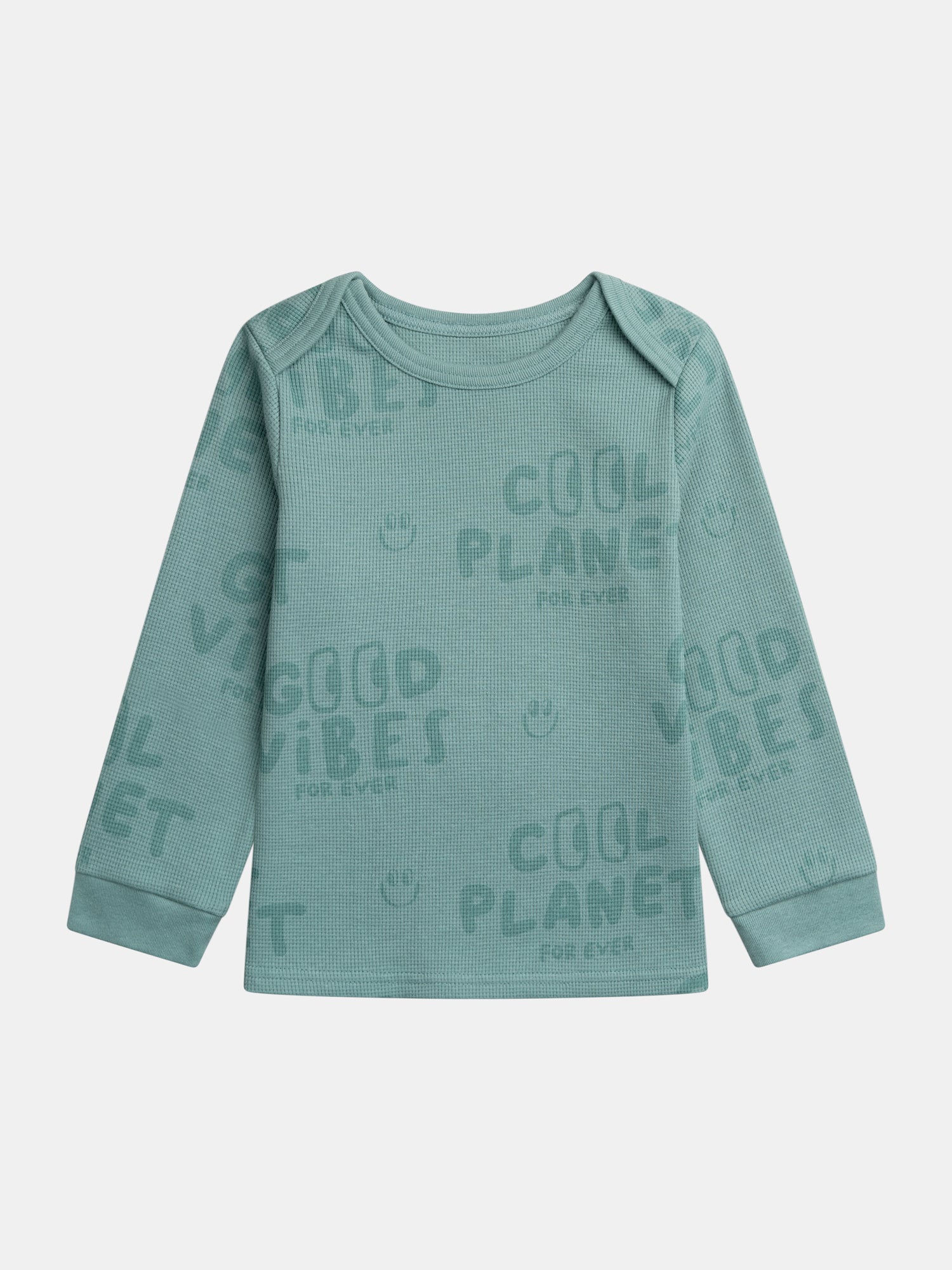 Pyjama vert "Good Vibes" en maille gaufrée pour enfant garçon - Image 4