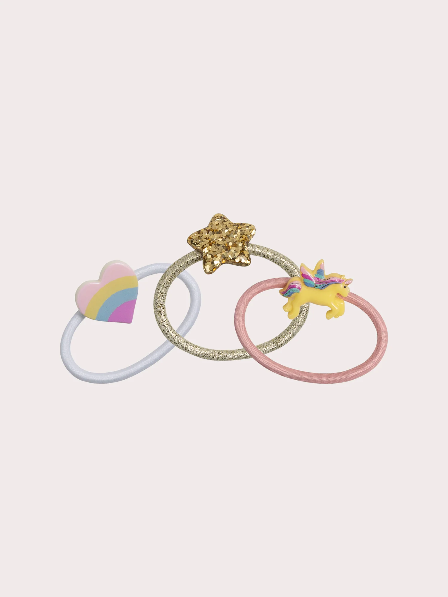 Set di 3 elastici cuore, stella e unicorno per ragazze
