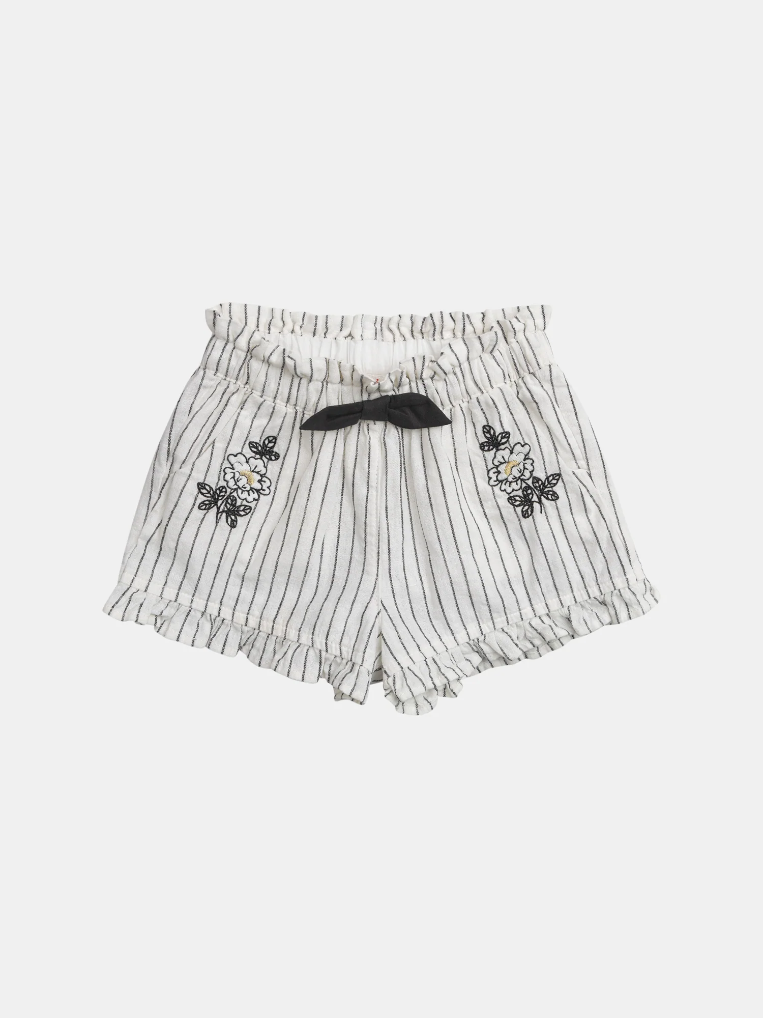 Shorts Striati in Lino e Cotone per Bambina
