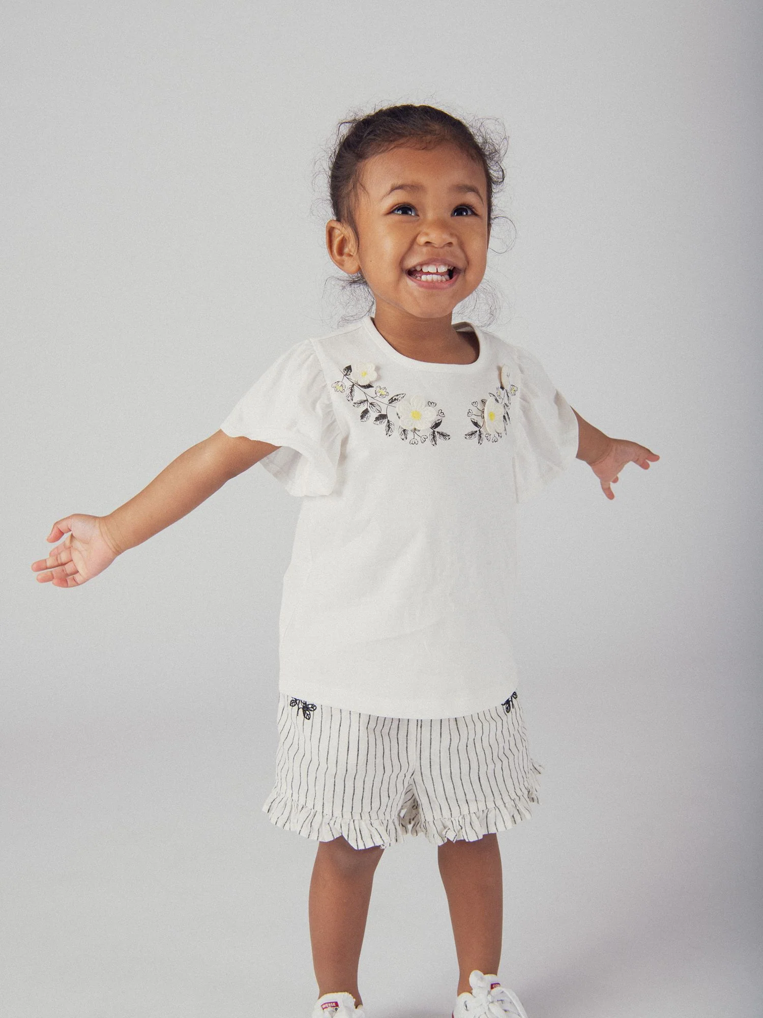 Shorts Striati in Lino e Cotone per Bambina - Image 2