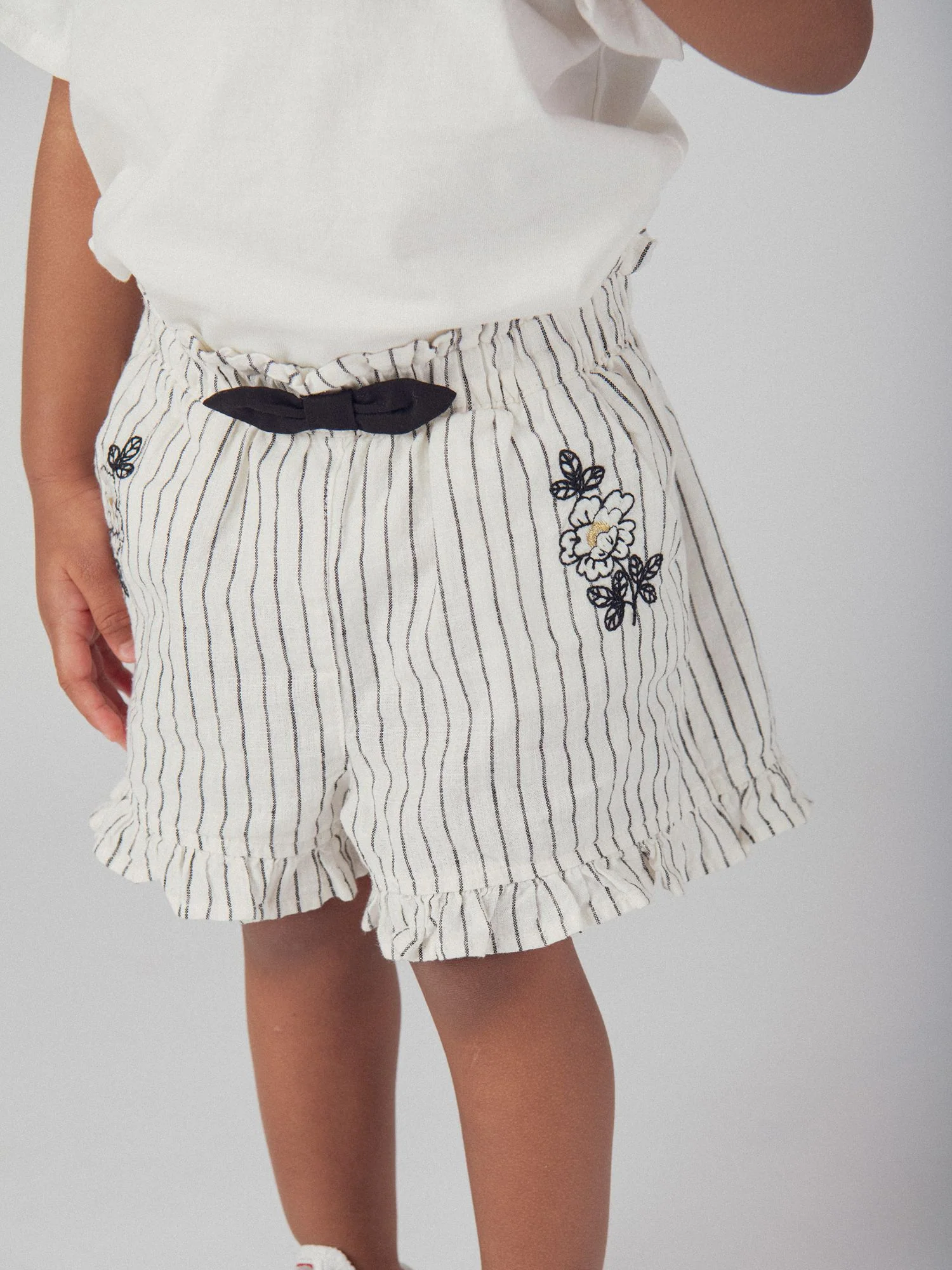 Shorts Striati in Lino e Cotone per Bambina - Image 3