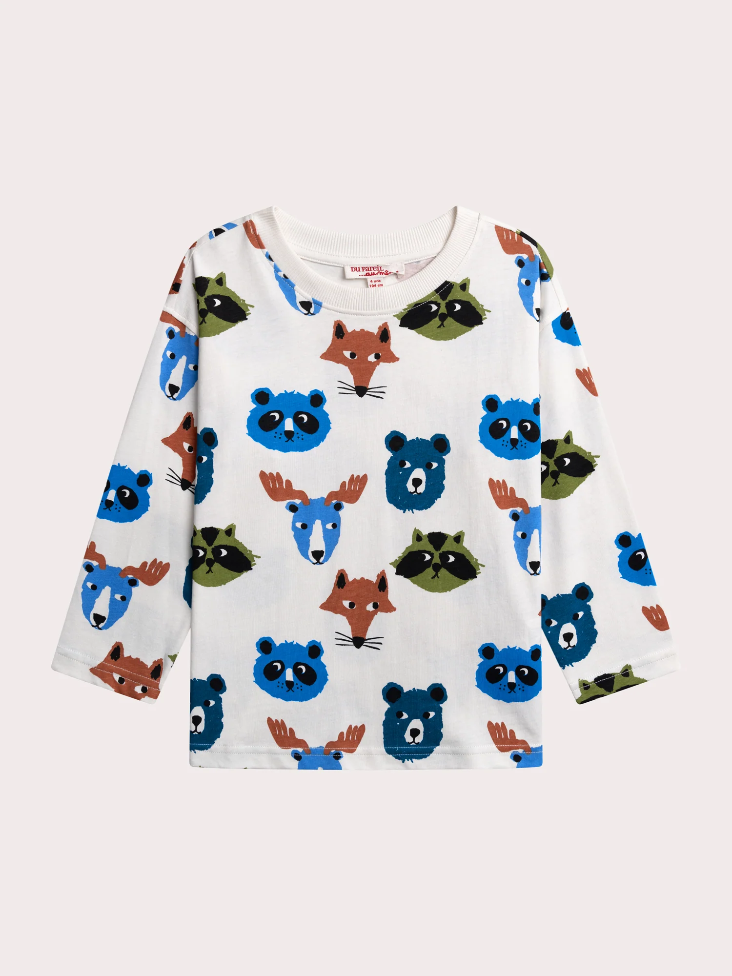 T-shirt ecru stampata con animali della foresta