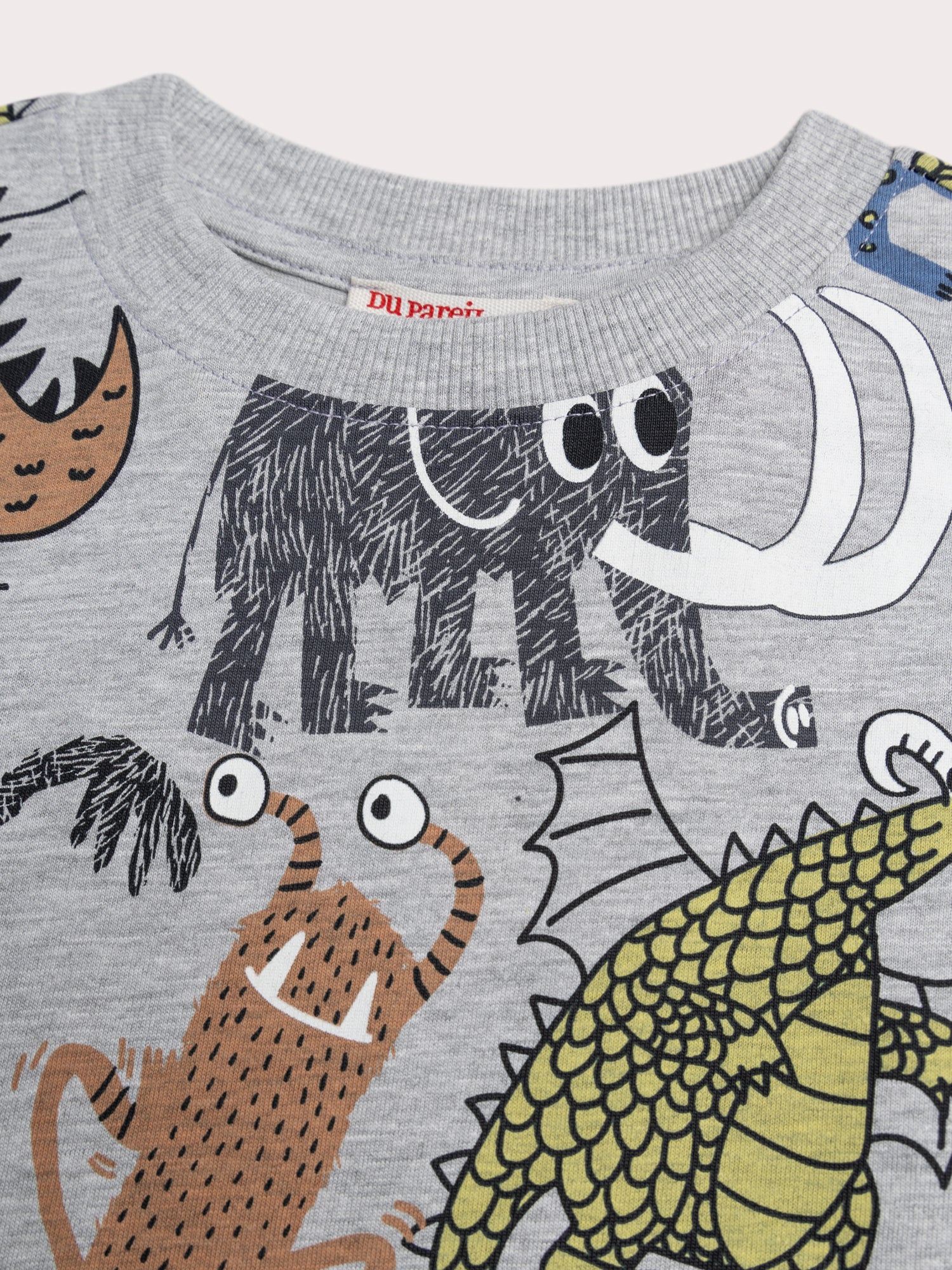 T-shirt grigio mélange con stampa di animali e mostri - Image 2