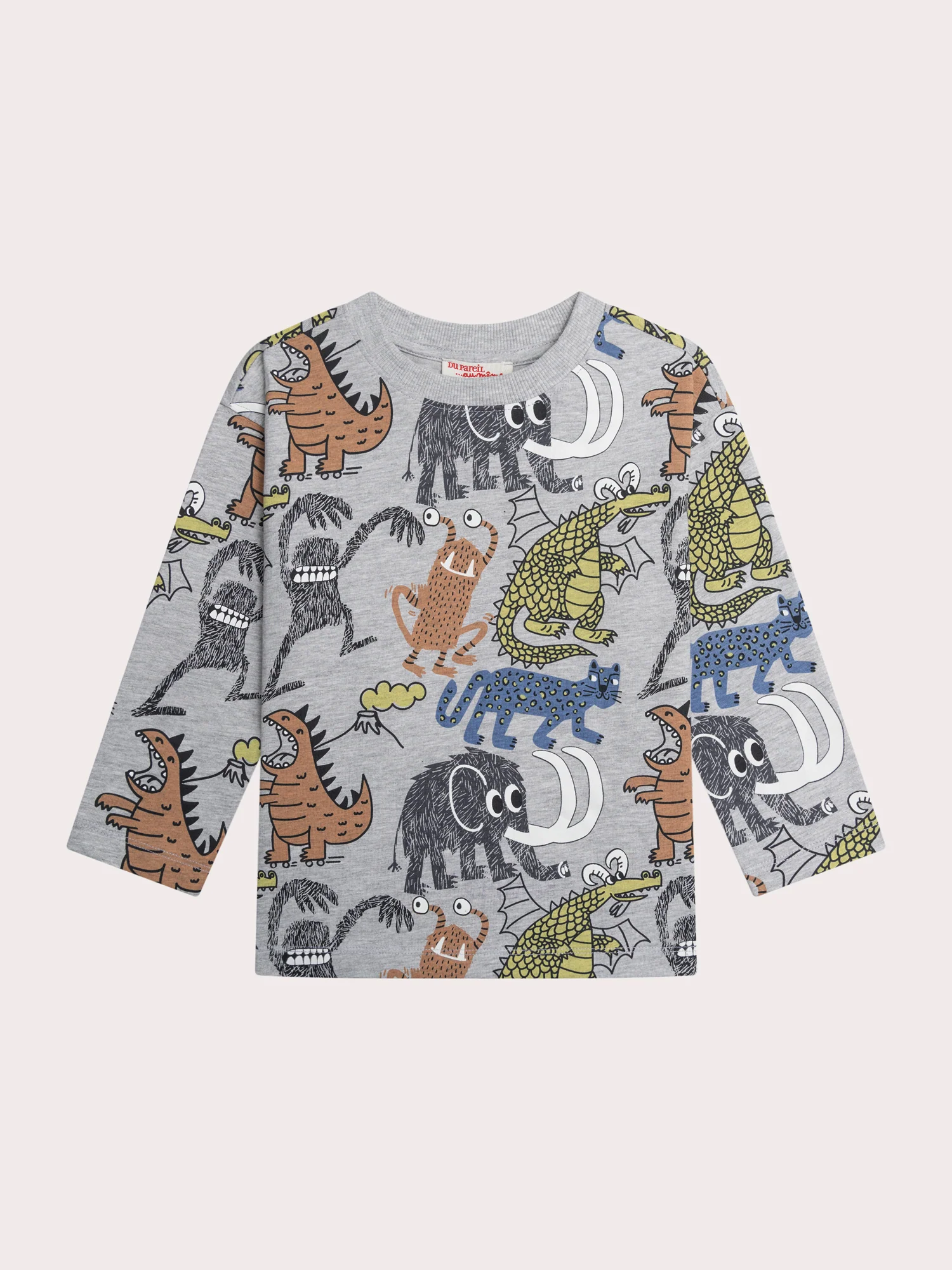 T-shirt grigio mélange con stampa di animali e mostri - Image 4