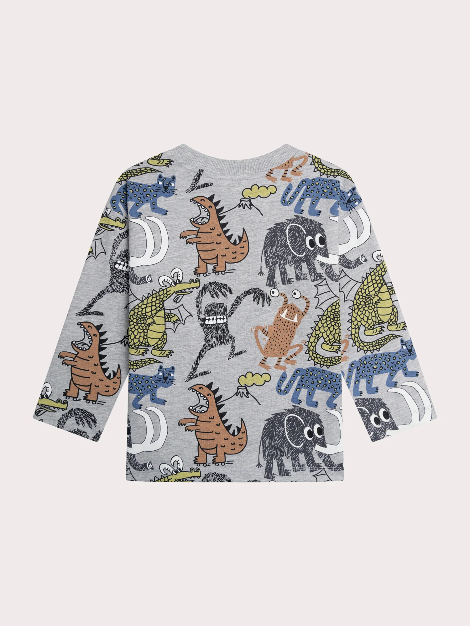 T-shirt grigio mélange con stampa di animali e mostri - Image 6