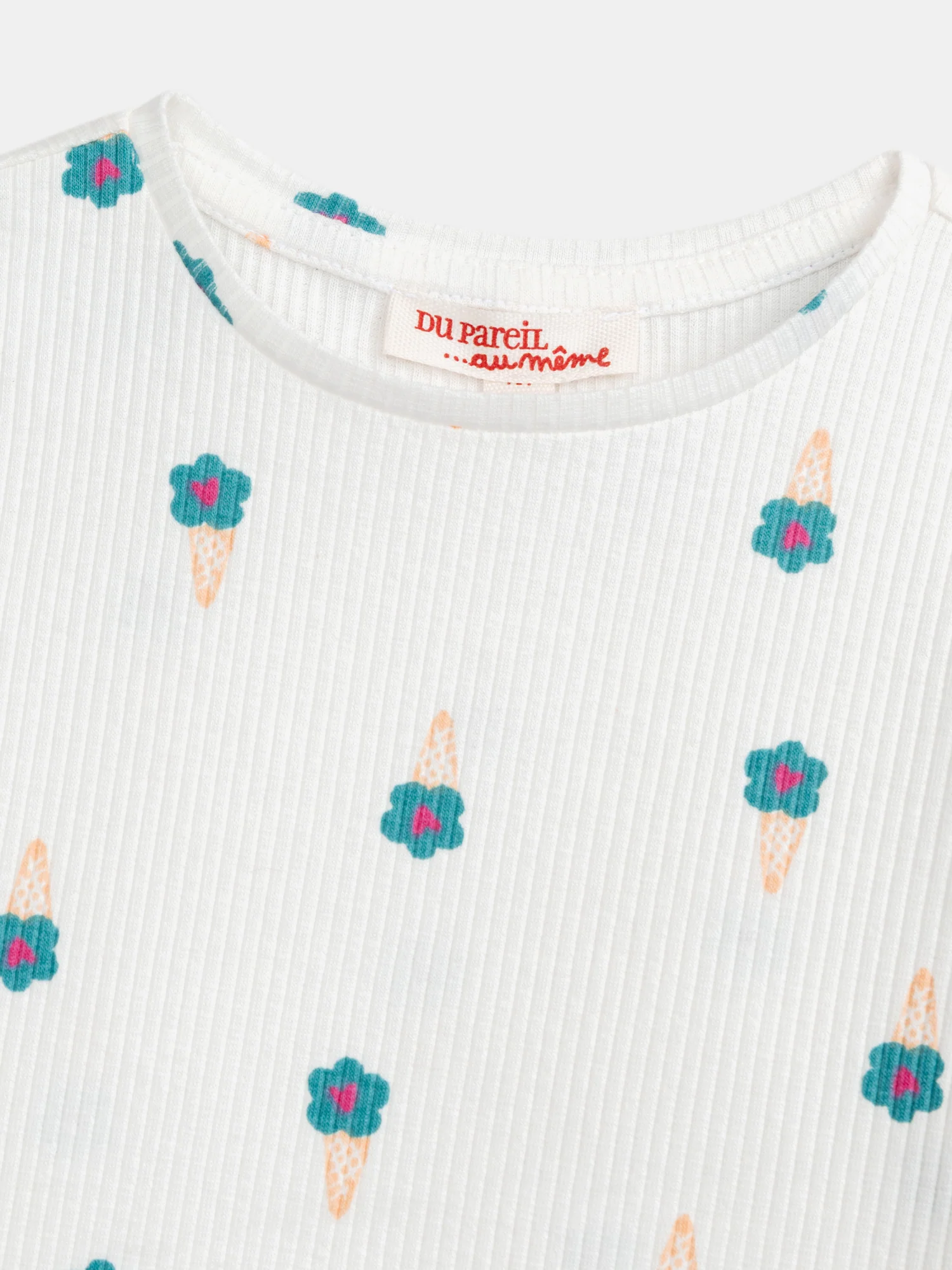 T-shirt in cotone ecru con stampa di fiori di ghiaccio per ragazza - Image 4