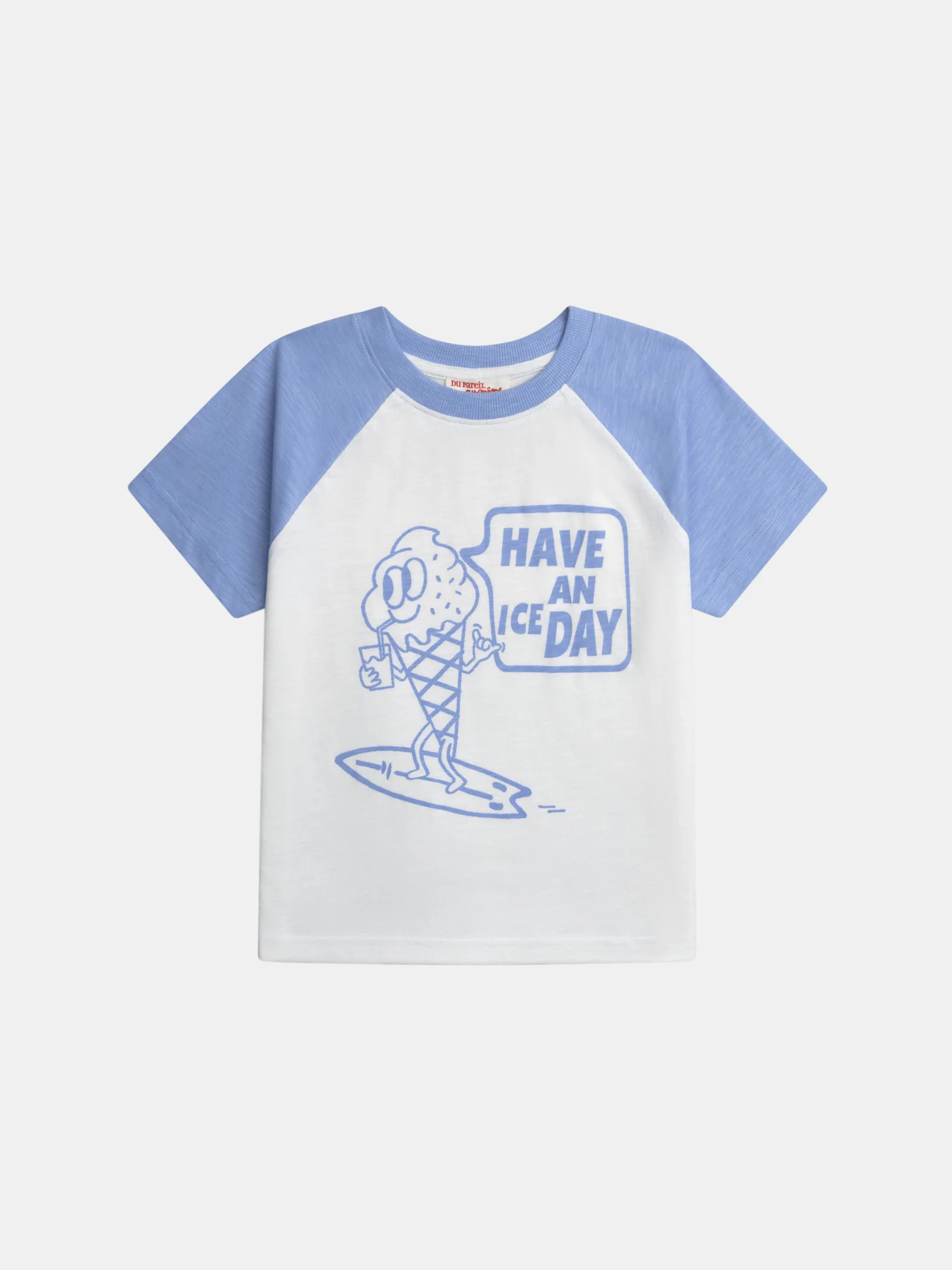 T-shirt ecru a maniche corte con maniche a contrasto e animazione del ghiaccio per bambini