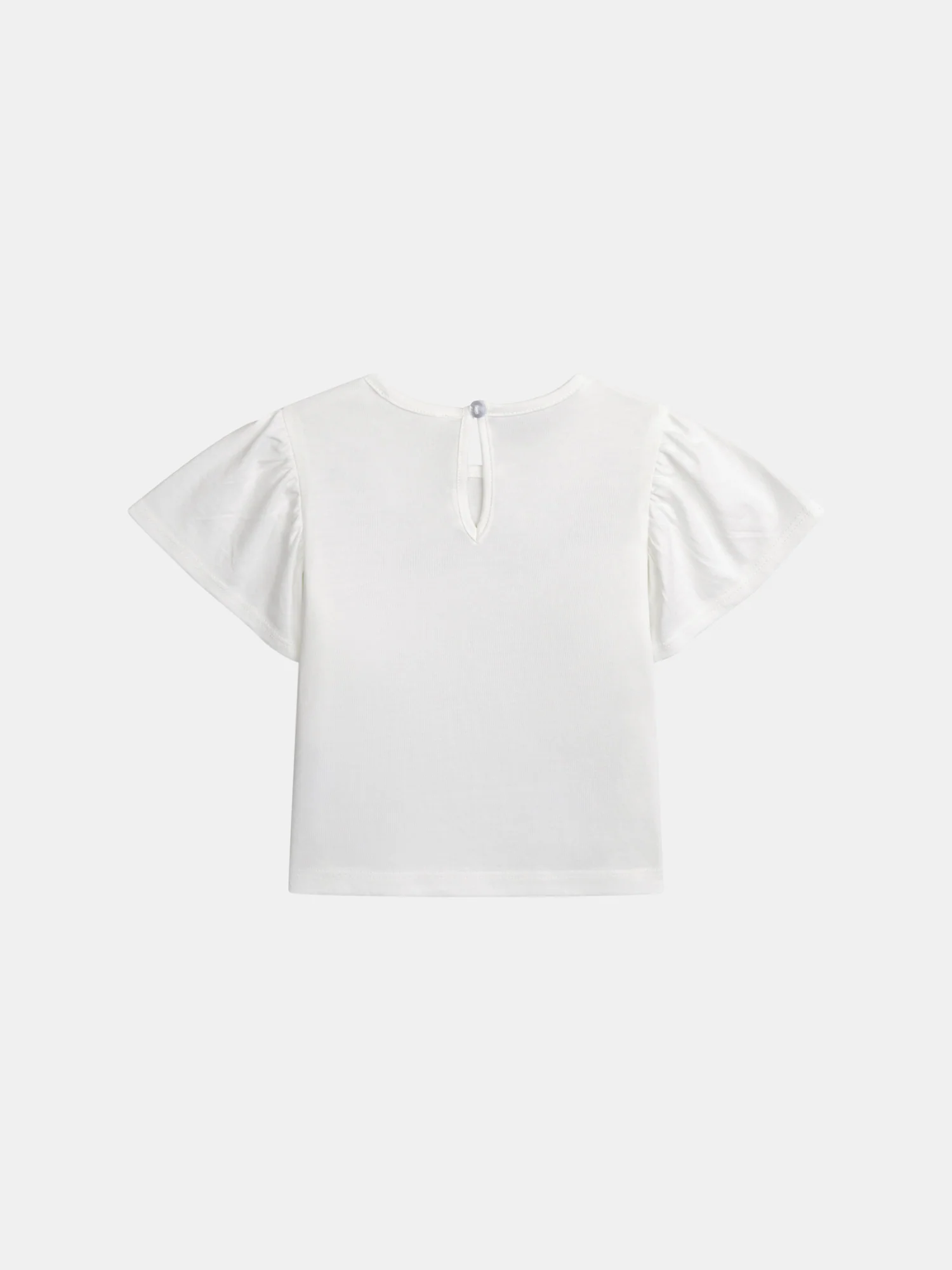T-shirt ecru ricamata con fiori e maniche a volant per bambina - Image 6