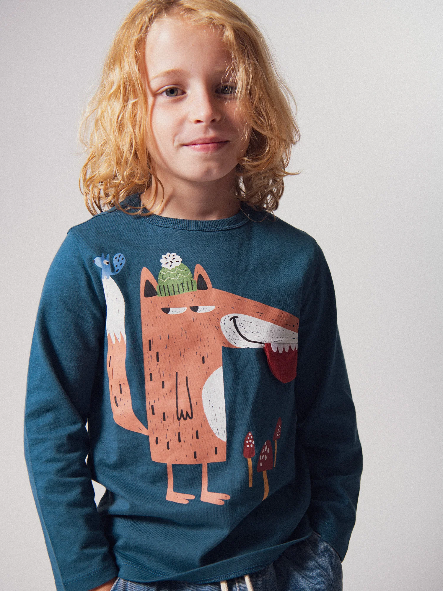 T-shirt spessa a maniche lunghe con stampa di volpe - Image 2