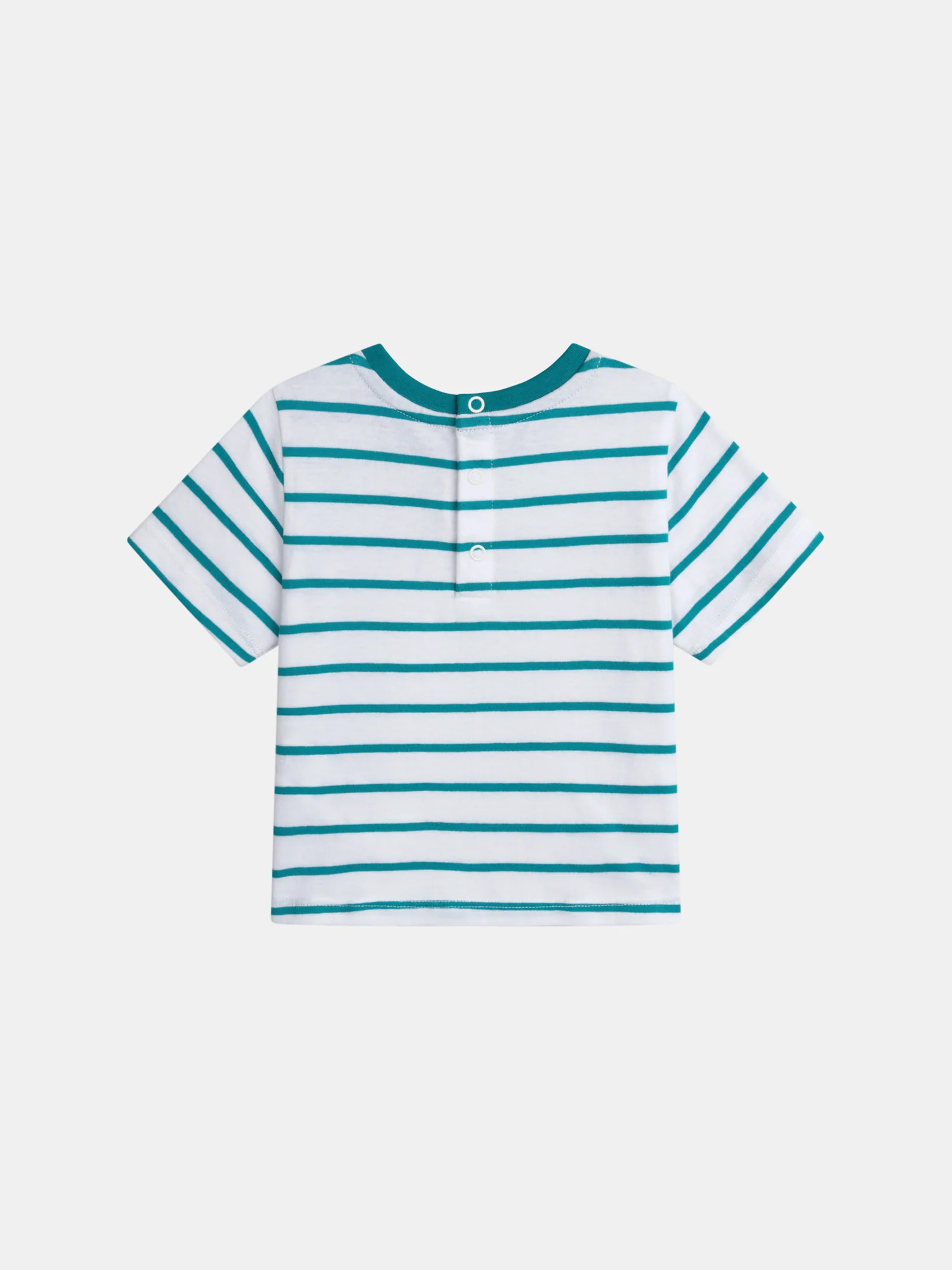 Tee-shirt turquoise rayé à poche "Poisson" pour bébé garçon - Image 3